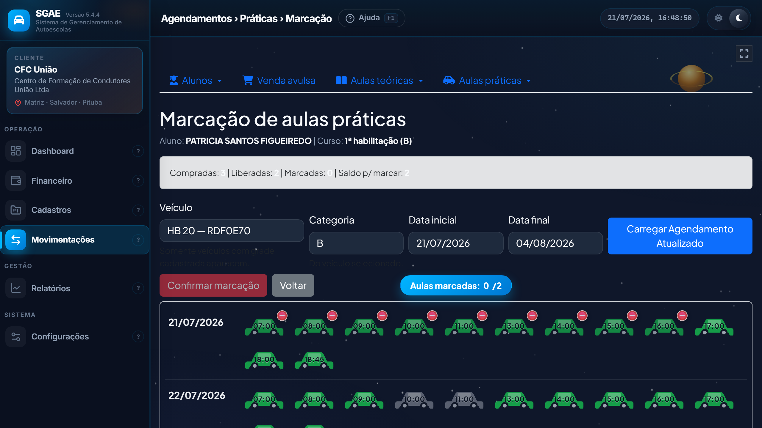 SGAE no desktop: marcação de aulas práticas